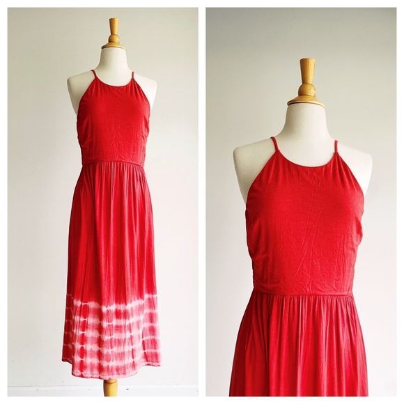 LOFT Dresses & Skirts - LOFT | Soft Modal Red Tie-Dye Halter Midi Dress | Small